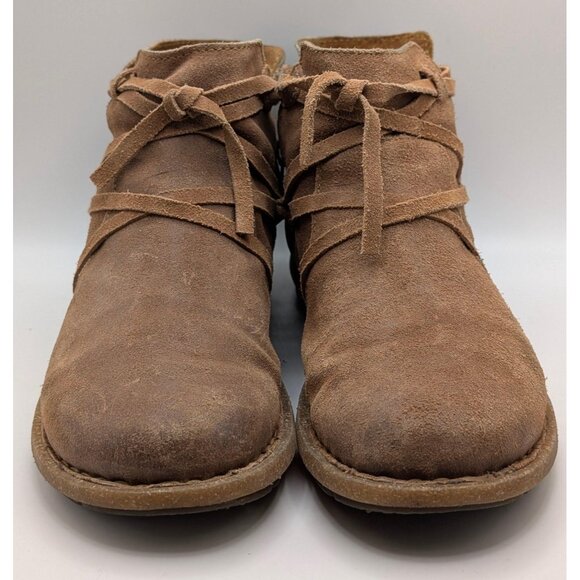 Born Tarkiln Booties Women's 8 EU 39 Brown Side Zip Tie Lace Boots Suede Leather - Picture 3 of 6